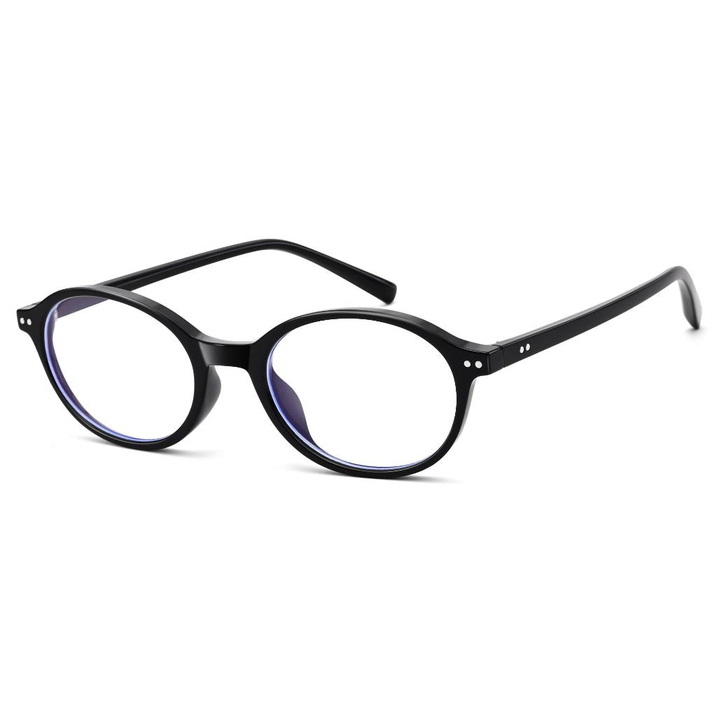 COASION Retro Oval Glasses for Women Men - Small Round Blue Light Blocking Glasses Vintage Nerd Eyeglasses (Glossy Black)