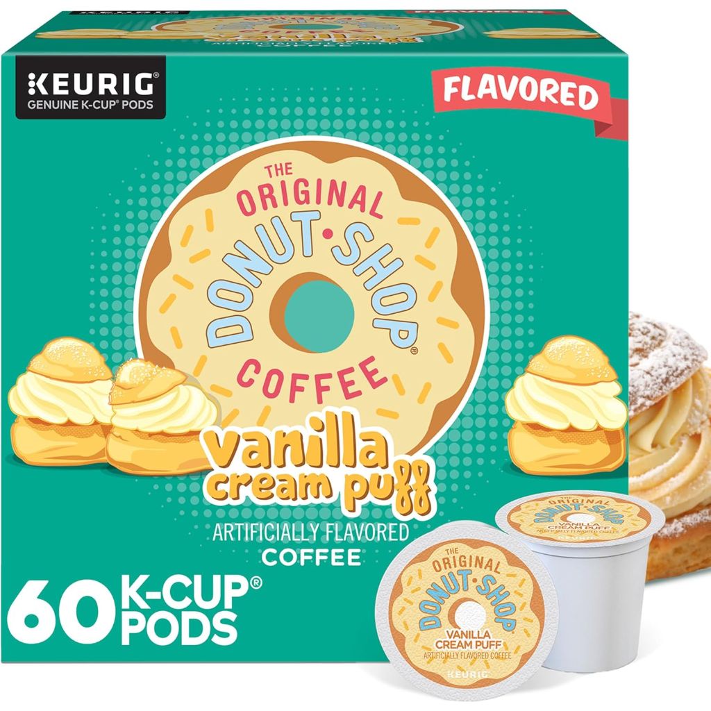 The Original Donut Shop Vanilla Cream Puff Coffee,  Medium Roast Coffee, 60 Count, (6 Packs of 10)