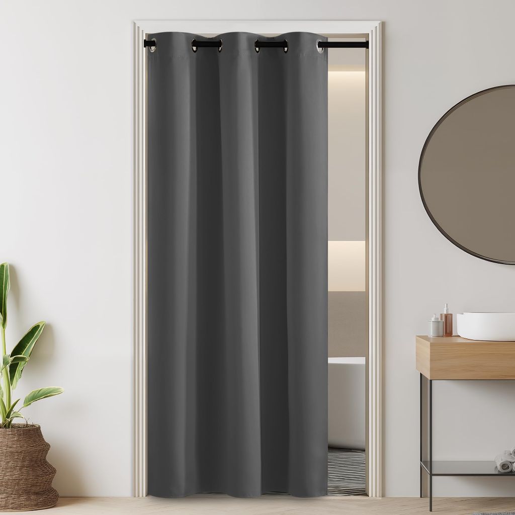 RYB HOME 100% Blackout Door Curtain for Doorway Thermal Insulated Drapes, Grey, W34xL80, 1 Panel