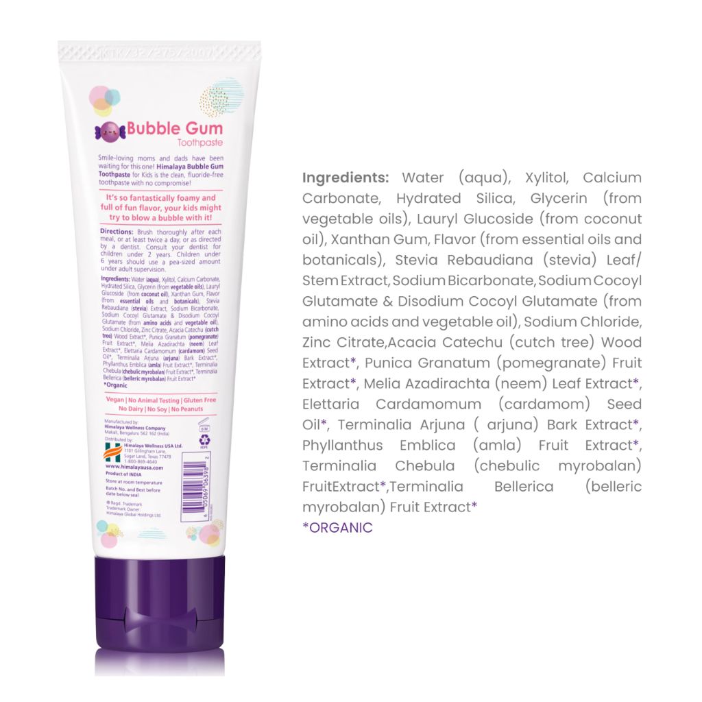 Himalaya Botanique Kids Toothpaste with Xylitol, Bubble Gum Flavor - Gentle Fluoride Free Toothpaste 4 oz