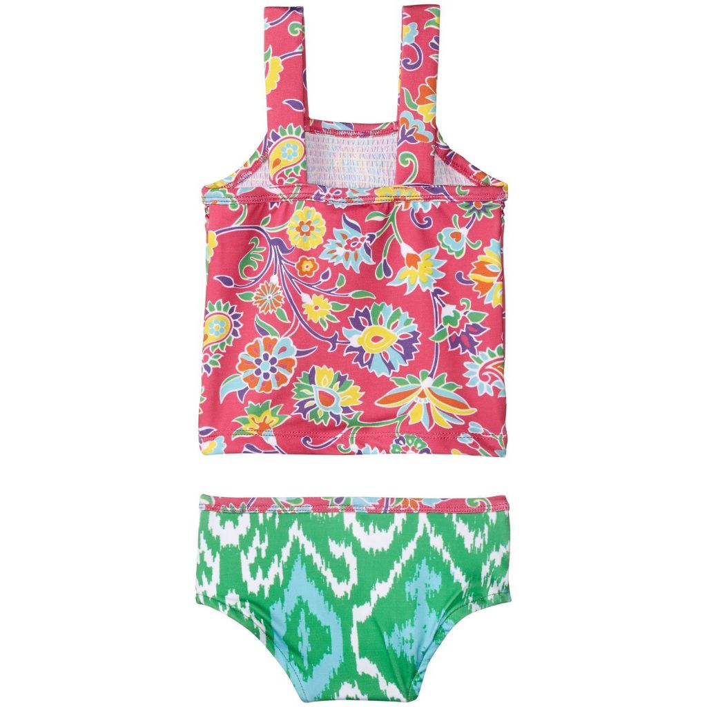Masala Baby Girls Baby Smocked Tankini Ananya Floral Pink, Pink/Green - size 3-6 Months
