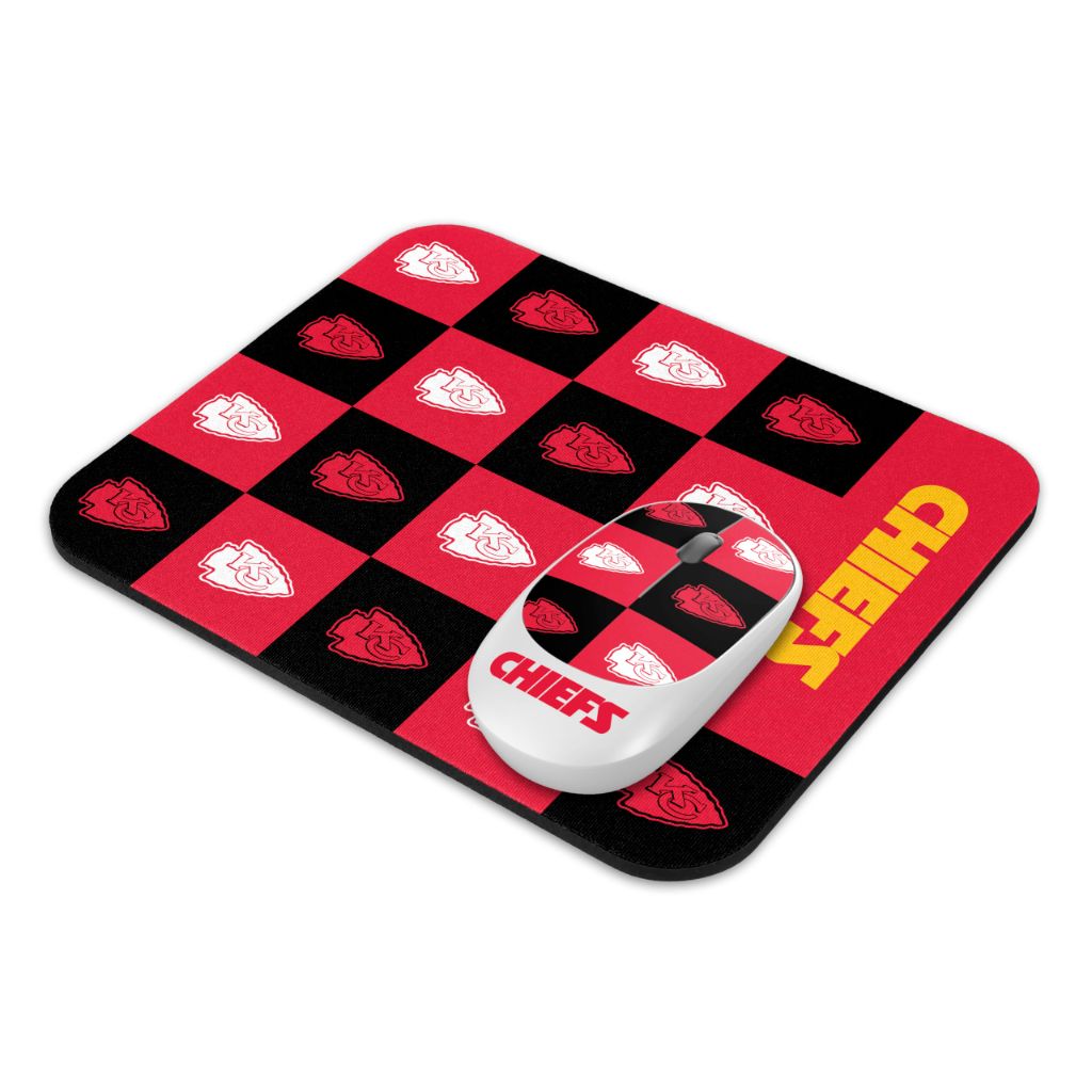 SOAR NFL Wireless Mouse and Mouse Pad- Checkered, Kansas City Chiefs
