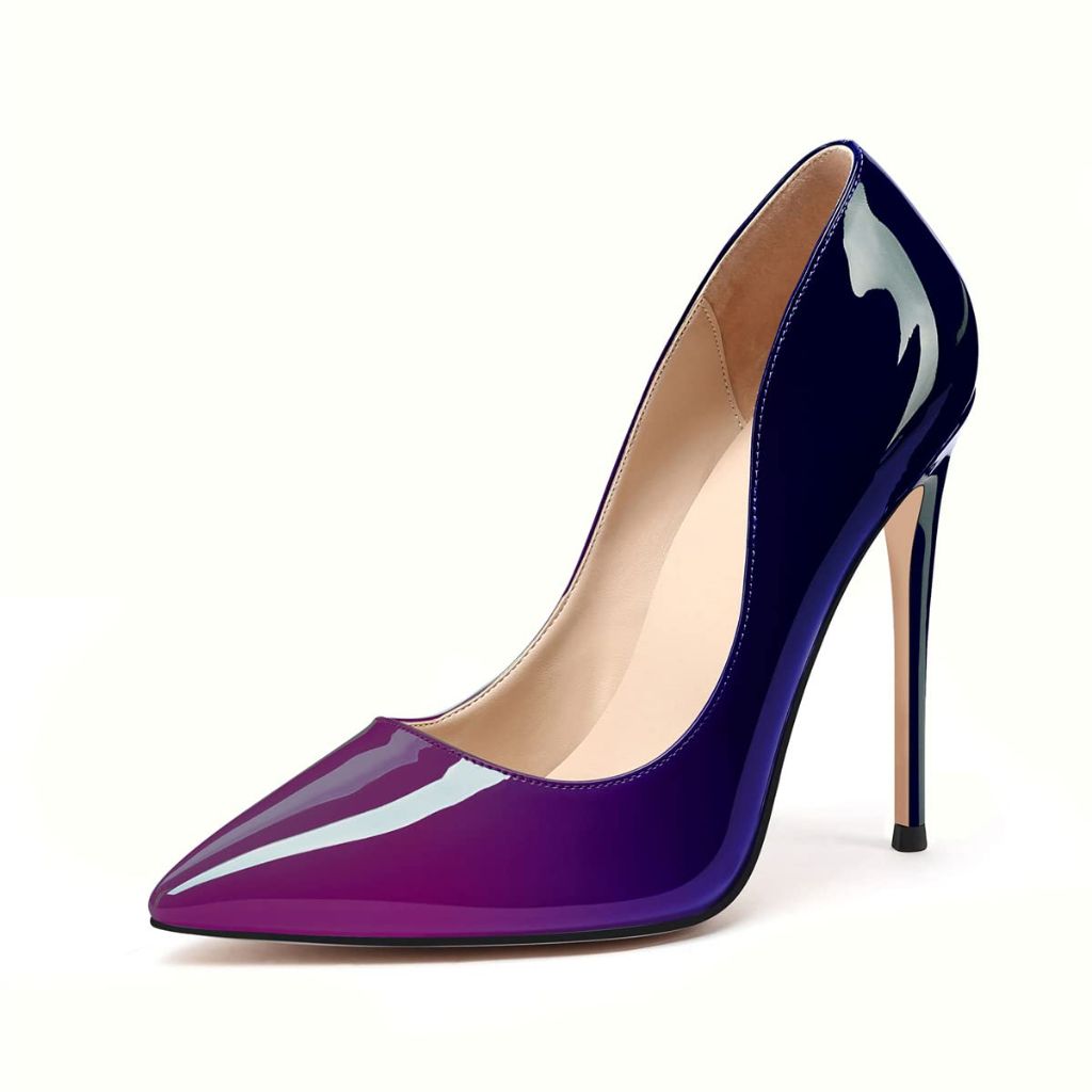 SZ 8, XINIUNIU High Heels for Women Wide Pumps Purple Gradient Patent Leather 4.7 inches/12CM Formal