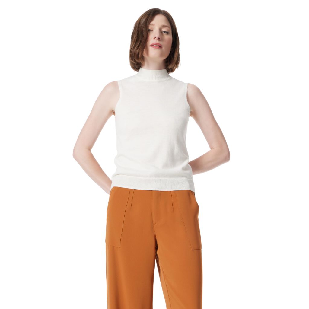 DEE OCLEPPO Women's Maggie Mock Neck Sleeveless Knit Top, SEA Salt SZ L