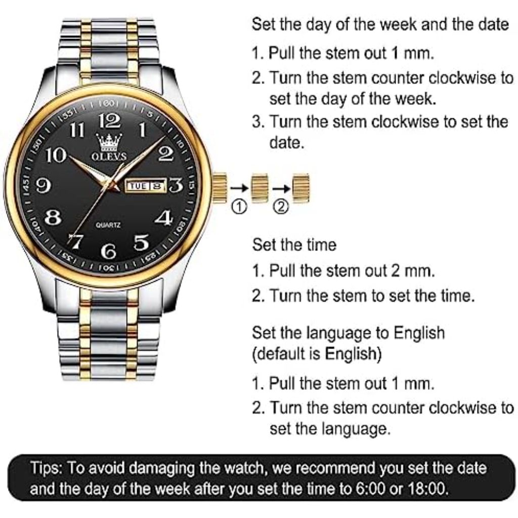 Men's Casual Stainless Steel Watch,  Gold Silver Black Band