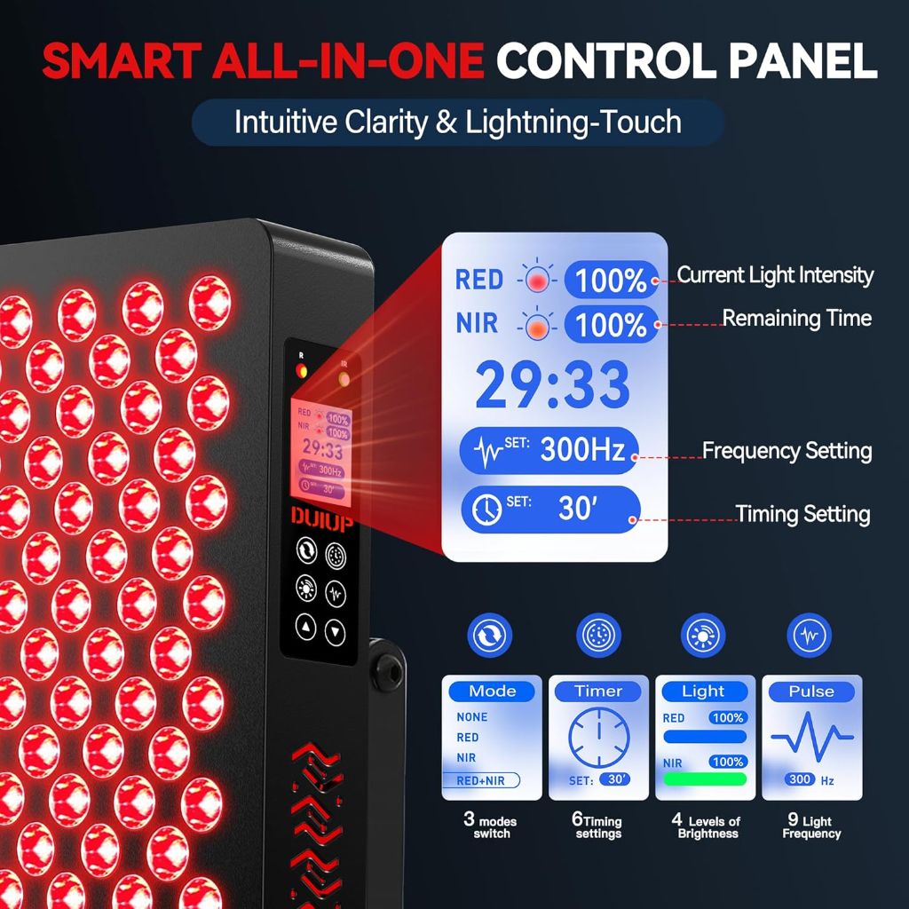 Red Light Therapy Panel, Timer and Remote, 70 LEDs, Touch Screen 630-940nm