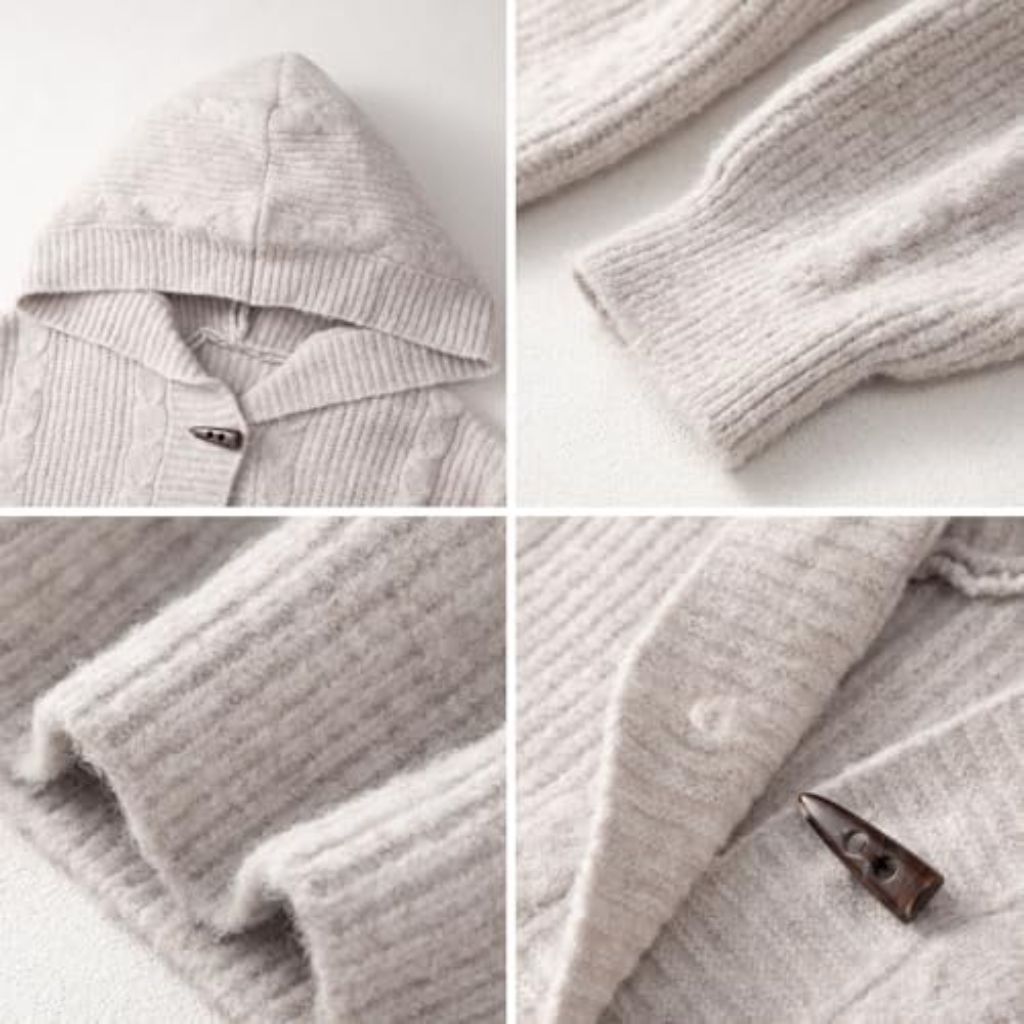 Women's Fashion Hooded Knit Open Front Sweater Long Sleeve Button Outerwear Coats