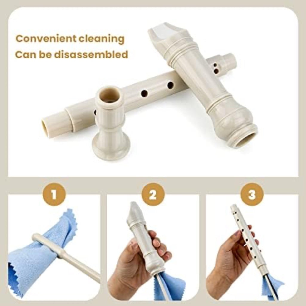 Soprano Recorder C Key 8 Holes 3-Piece German style Baroque Fingering Recorder Instrument with Cleaning Rod and Storage Bag, for Beginners Kids students((2 Set Beige)