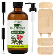 ATIFAI Castor Oil Pack Wrap, Castor Oil Organic Five-Piece Set, 16-Fl. Oz Glass Bottles (16 fl. oz)