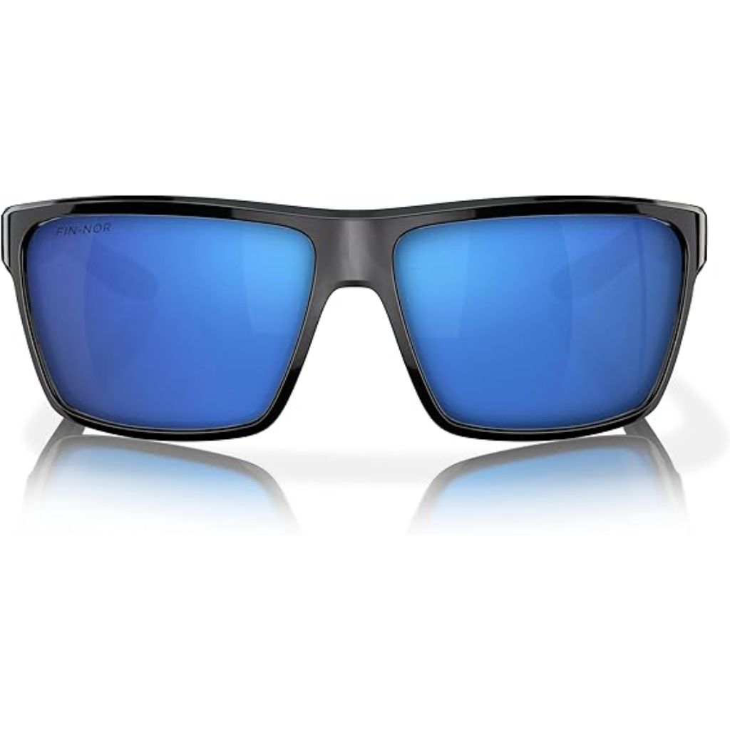 Fin-Nor Circle Hook Sunglasses - Shiny Black Frame/Blue Gray Mirror PC Lens