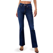 OFLUCK Bell Bottom Jeans,  Stretchy High Waisted Trendy Flare Jeans Curvy Denim Pants, Dark Blue, SIze 8R