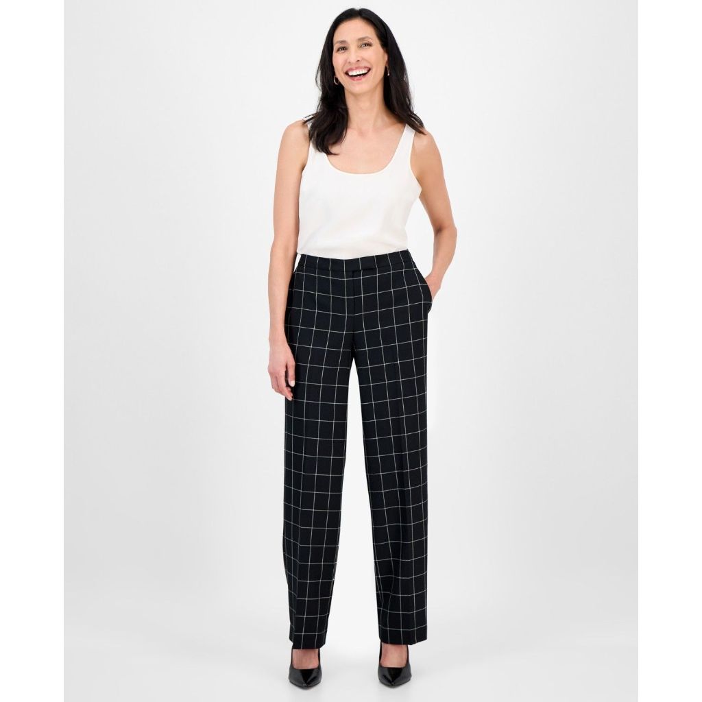 Le Suit Women's Windowpane Check Notch Collar Pantsuit - Black/vanilla Ice Size 4