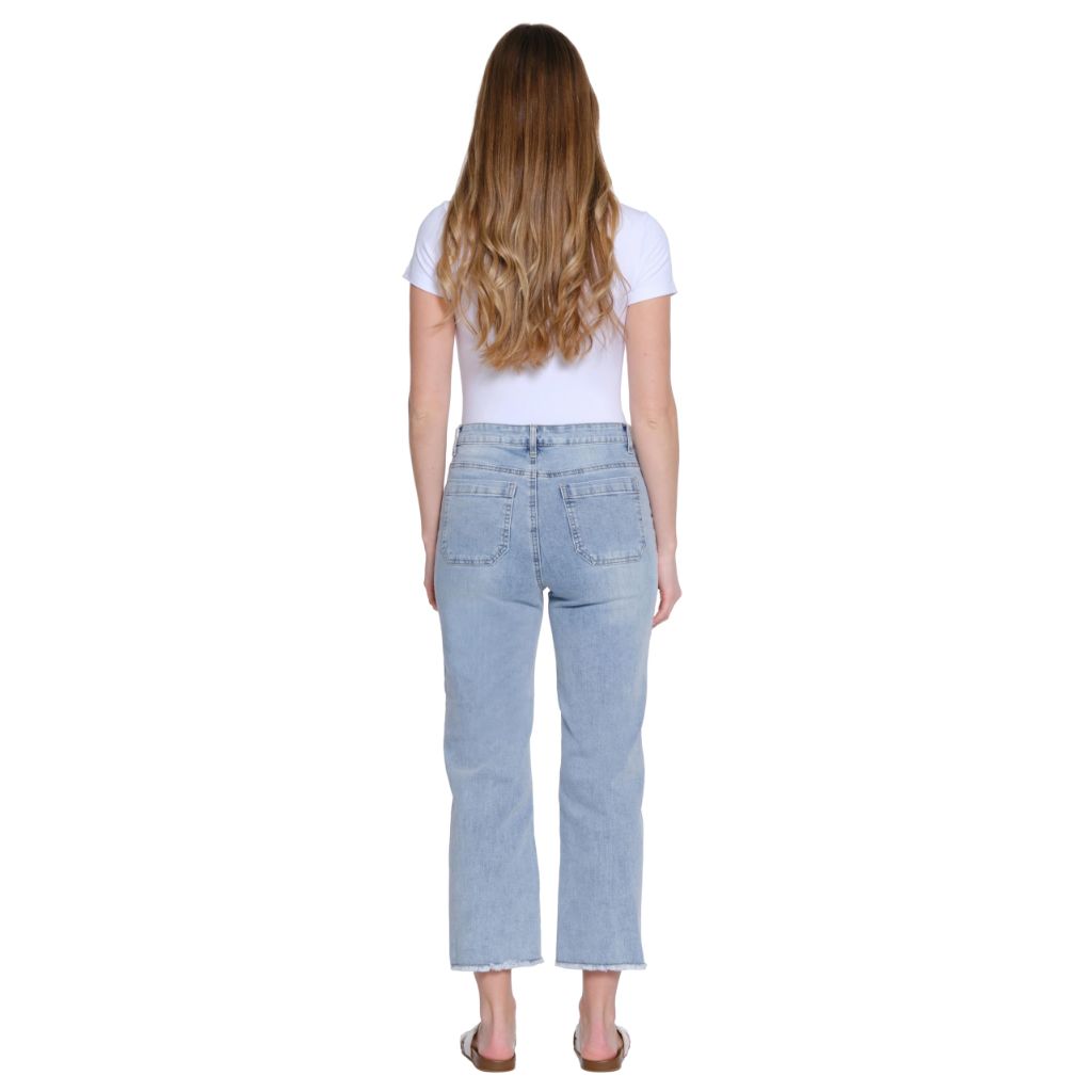 SZ 12, Tru Luxe Jeans Wide Leg Crop Jean with Pleated Pocket Detail | Light Indigo
