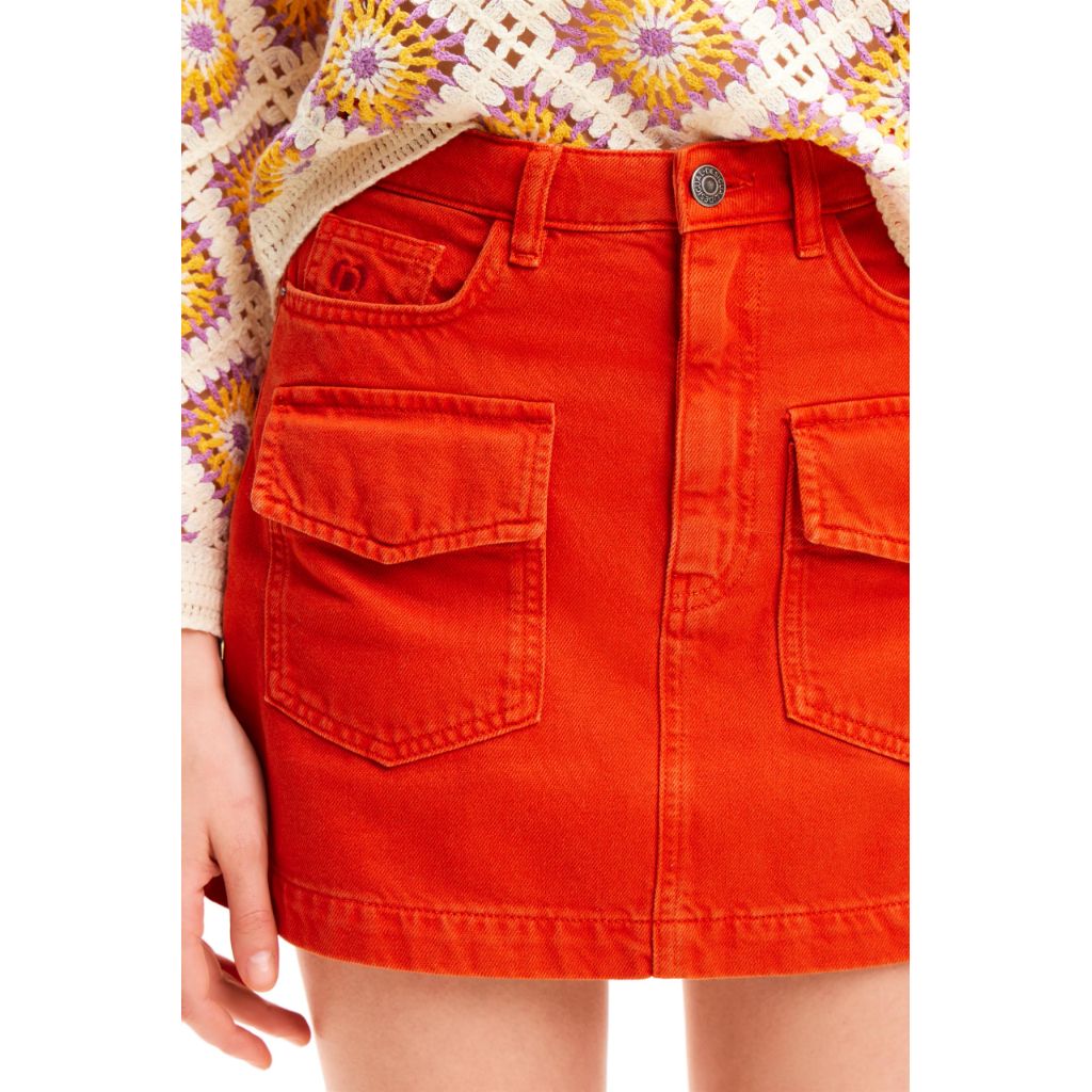Desigual FAL_Lecce Denim Skirt , Red-Orange, SZ M