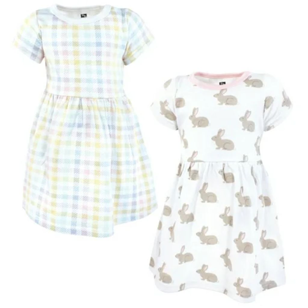 Hudson Baby Girls Cotton Dresses  Easter Plaid Bunny  2T