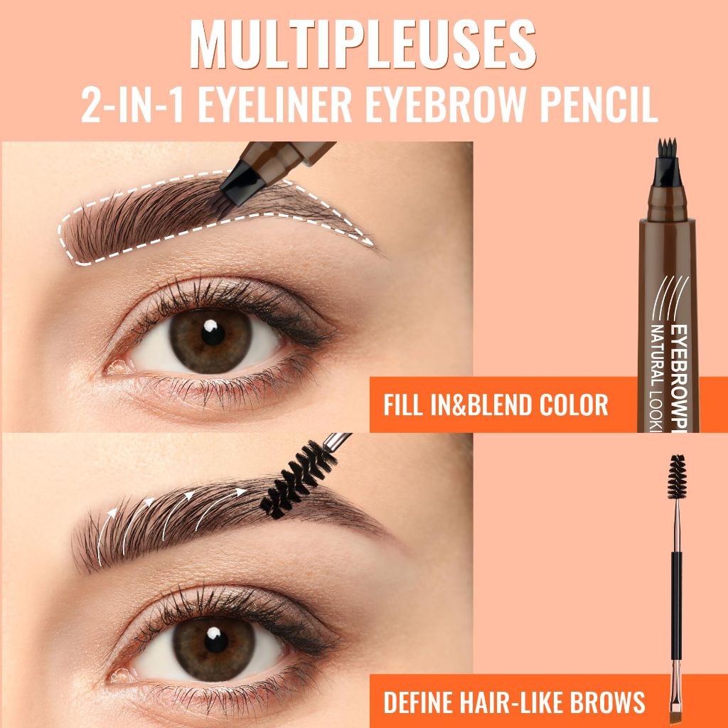 Eyebrow Pencil - Microblading Eyebrow Pen Waterproof 4 Fork Tip, Black/Brown