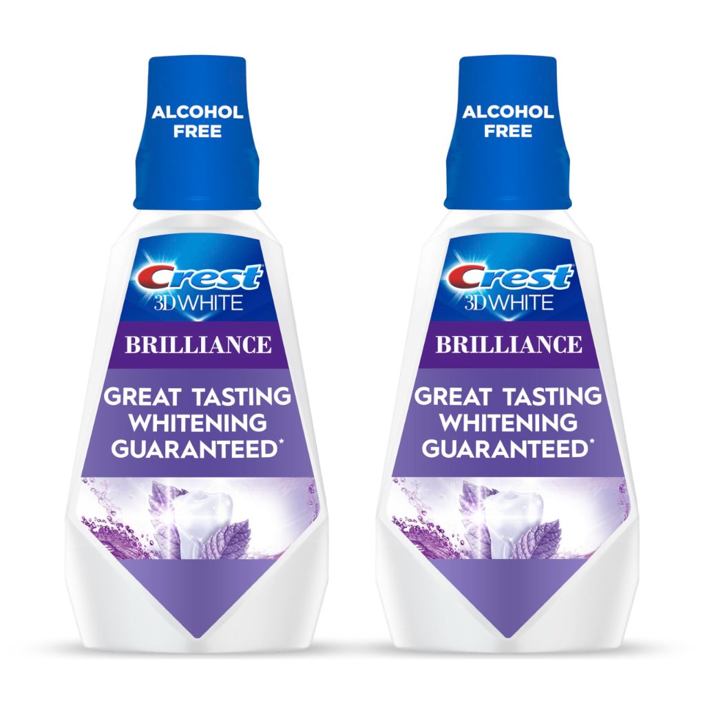 Crest 3D White Brilliance Alcohol Free Mouthwash, Clean Mint, 33.8 fl oz (2 pk)