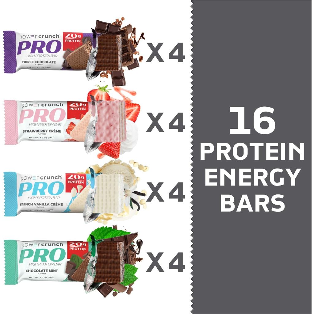 Power Crunch PRO Protein Wafer Bars, Variety Pack, 2.0 Oz Bars (16 Count).