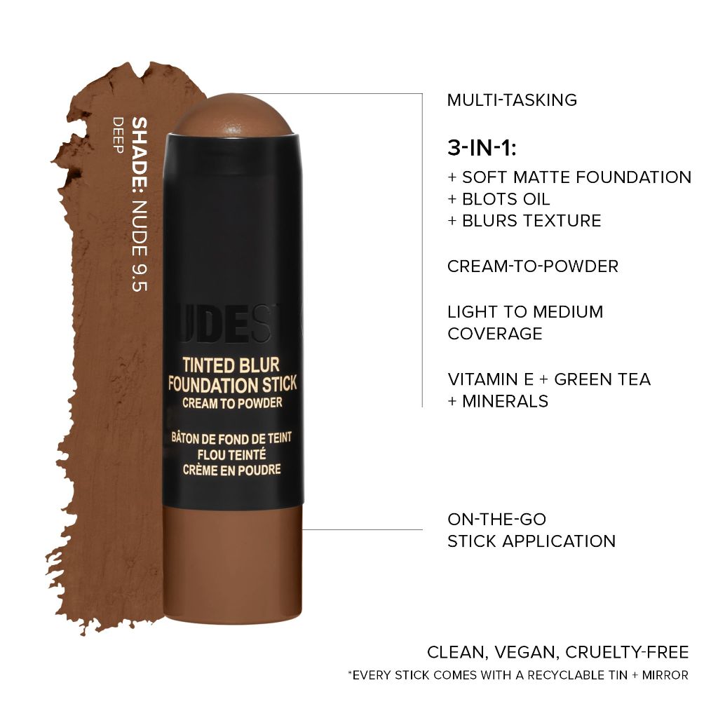 Nudestix Tinted Blur Foundation Stick | Natural-Matte Finish with Light-Reflecting Pigments | Shade: Deep 9.5