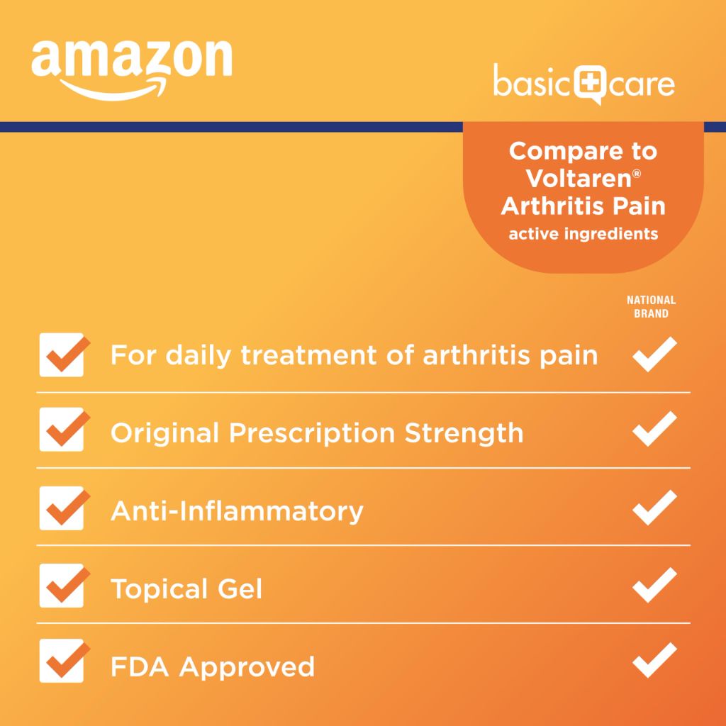 Amazon Basic Care Arthritis Pain Diclofenac Sodium Topical Gel, 1% (NSAID) - 5.29 oz