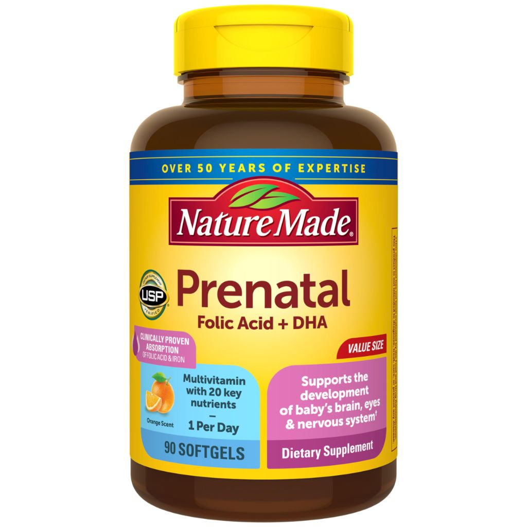 Nature Made Prenatal Vitamins for Women with Folic Acid + DHA,  90 Softgels