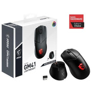 MSI Clutch GM41 Lightweight Wireless Gaming Mouse & Charging Dock, 20,000 DPI, 60M Omron Switches, Fast-Charging 80Hr Battery, RGB Mystic Light