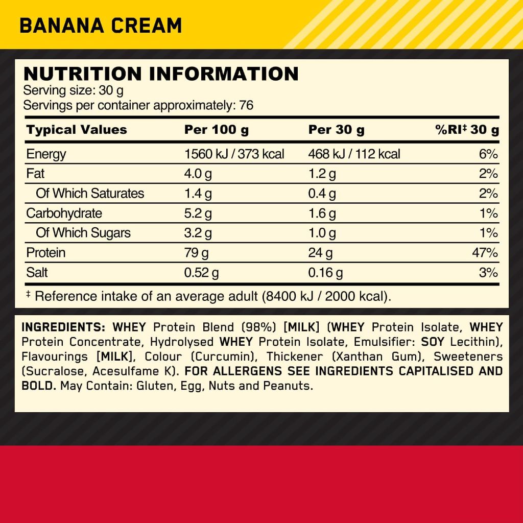 Optimum Nutrition 100% Whey Protein Powder, Banana Cream, 5lb (73 Servings)