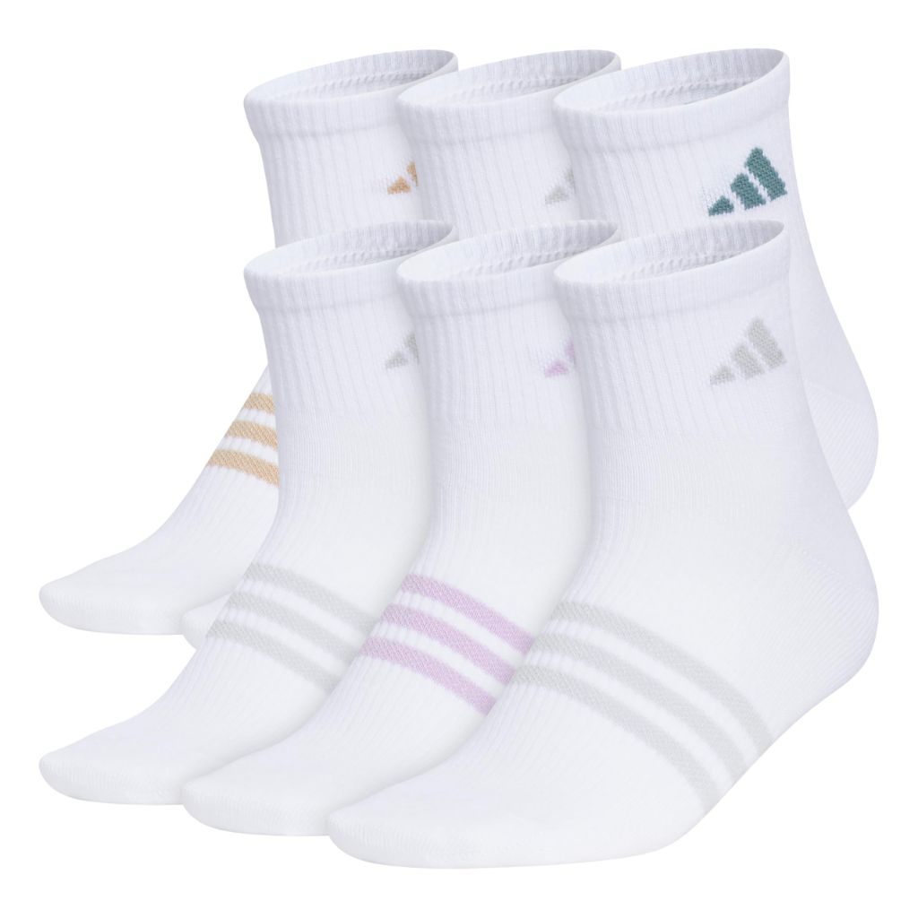 SZ M, adidas Women's Superlite Quarter Ankle Socks - White, Medium (6 Pairs)
