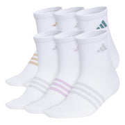 SZ M, adidas Women's Superlite Quarter Ankle Socks - White, Medium (6 Pairs)