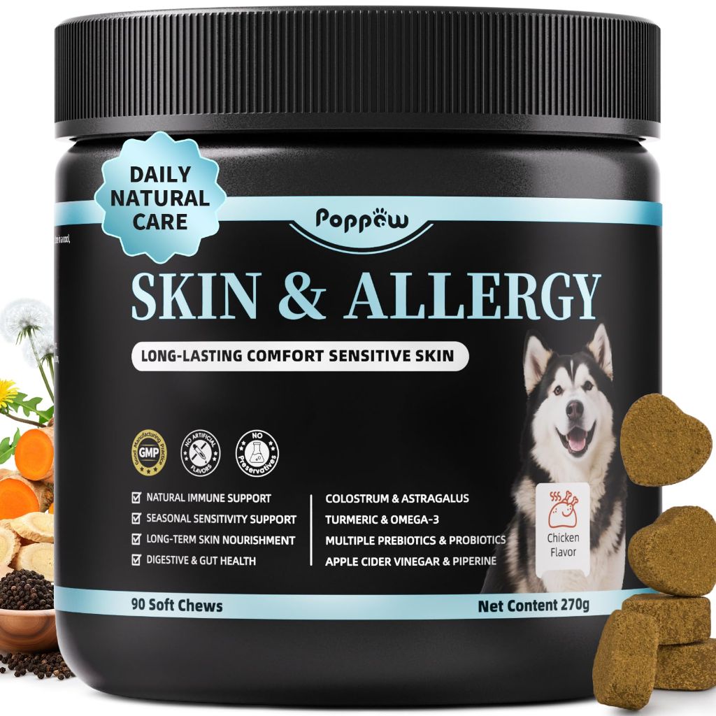 POPPAW Dog Skin & Allergy Chews - Chicken Flavor, 90 Count