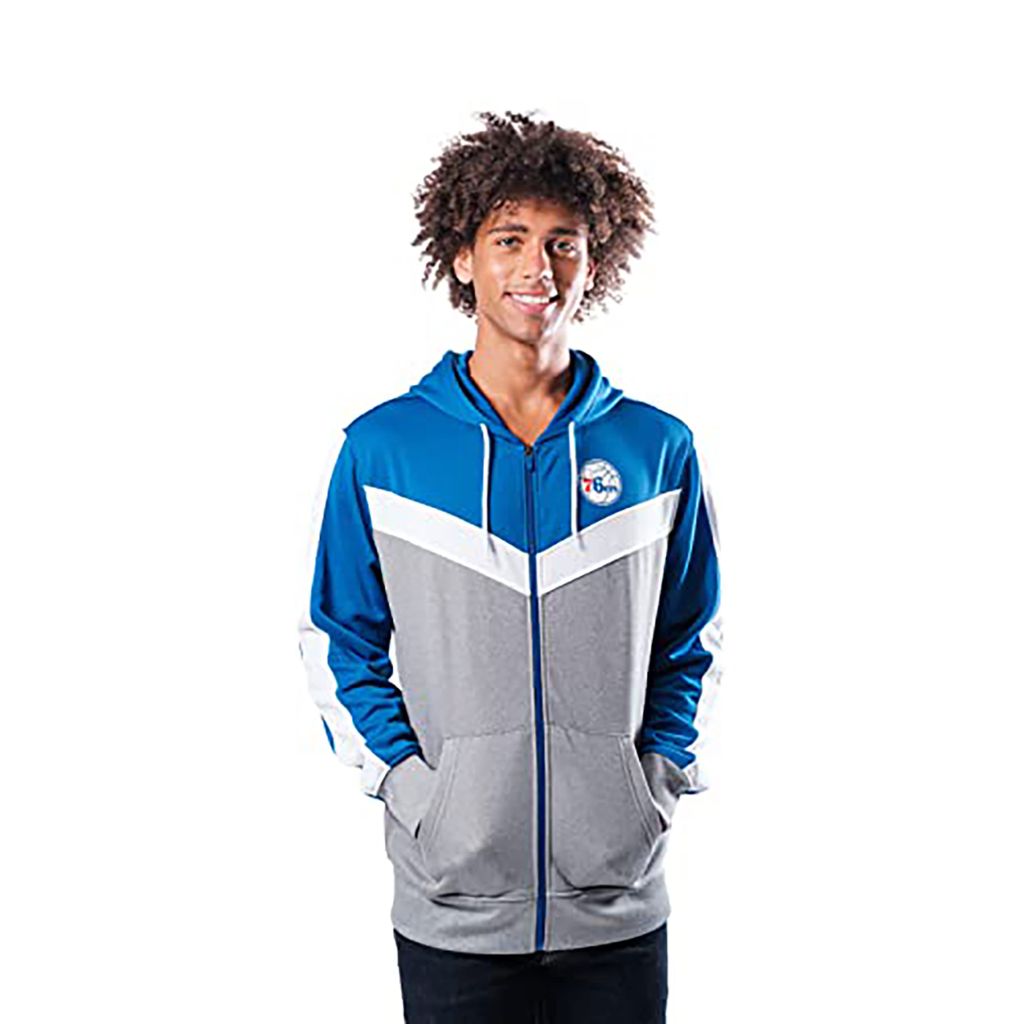 Ultra Game NBA Official Men’s Contrast Back Cut Full Zip Hoodie Sweatshirt - Philadelphia 76ers, Medium