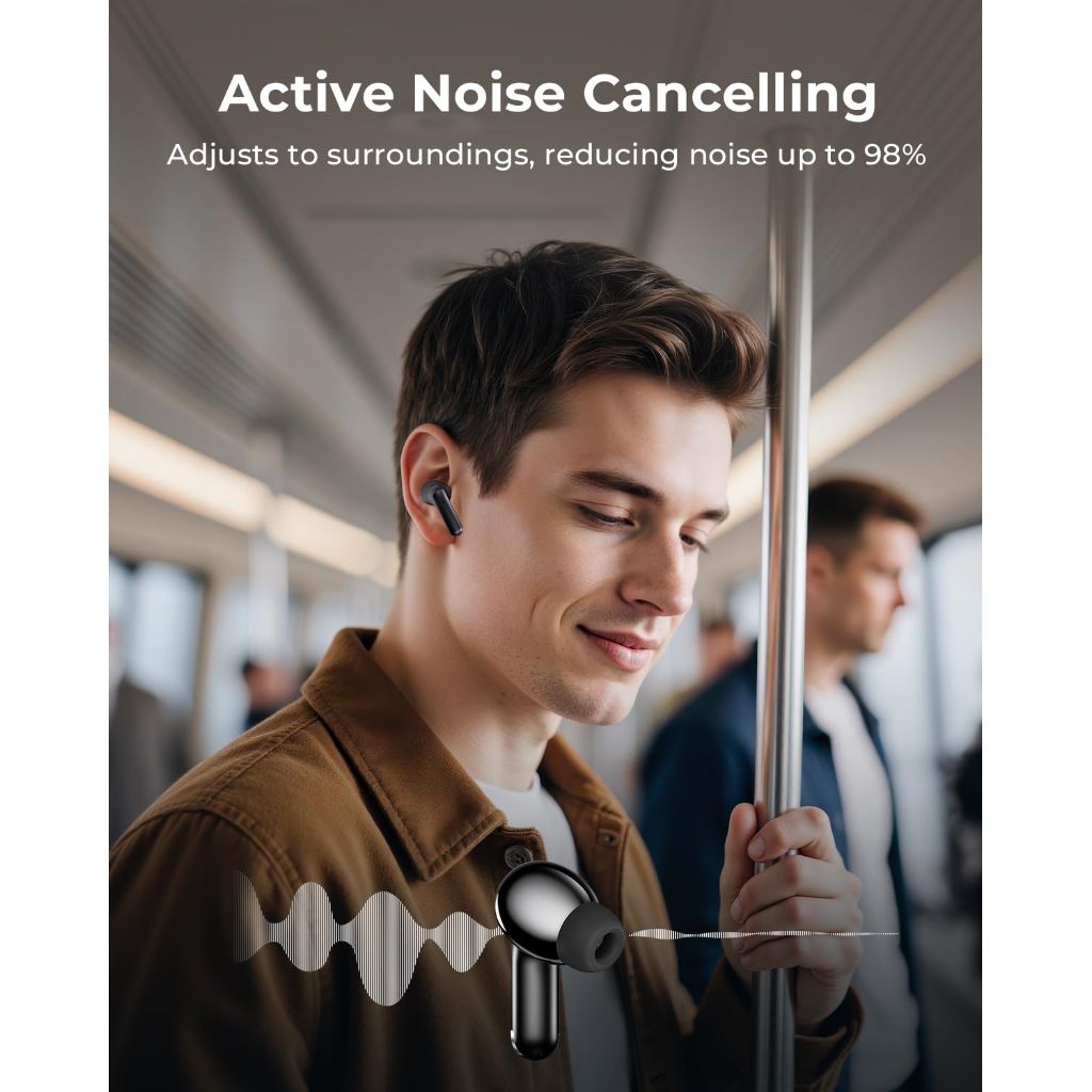 Wireless Earbuds with Touchscreen Smart Charging Case, Active Noise Cancelling, Bluetooth 6.0, IPX7, 40H Battery