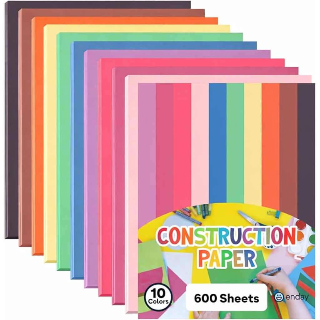 Construction Paper Assorted Colors, (600 Sheets) 10 Bright Colors, 9”x12” Bulk Craft Paper, Standard Weight Construction Paper, Color Paper for Kids Arts & Crafts and School Projects, by Enday