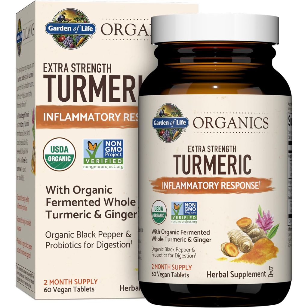 Garden of Life Organics Extra Strength Turmeric Inflammatory Response 60 Tablets-100mg Curcumin (95% Curcuminoids) Black Pepper, Probiotics, Organic Non-GMO Vegan Gluten Free Herbal Supplement