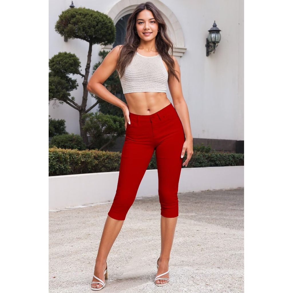 Hybrid & Company Women's Ultra Stretch Mid Rise Skinny Capri Pants with Pockets Q44876X NW RED 2X