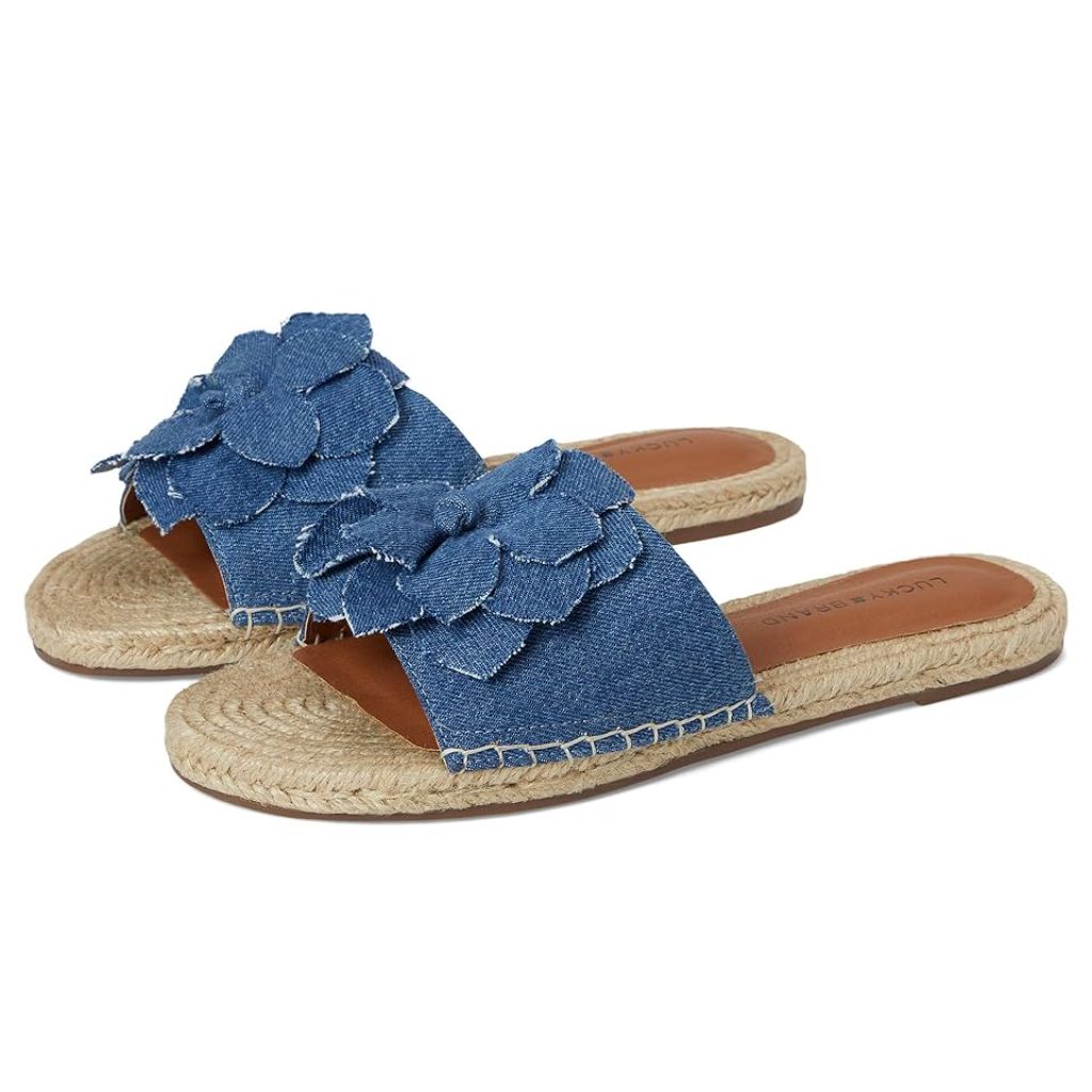 Lucky Brand Women's Biricha Floral Flat Sandals - Denim, Size 10