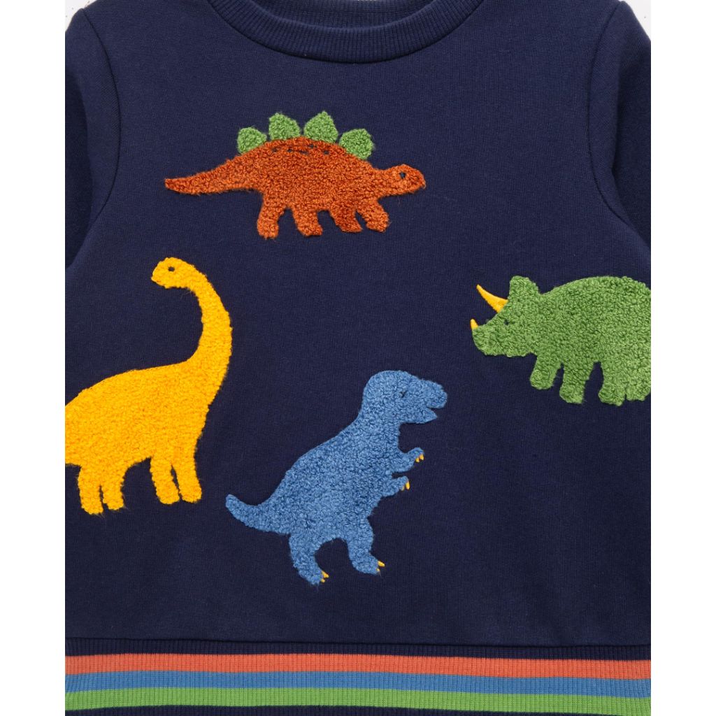 Little Me Clothes for Baby Boys' Dino 2-Piece Sweatshirt Set, Blue, 12 Months