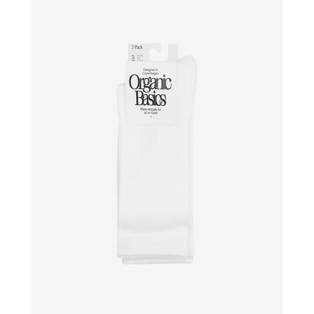 Organic Basics Unisex Core Tennis Crew Socks 3-pack, White, 10-12