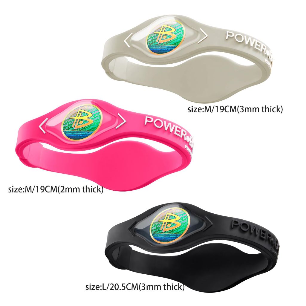 Power Balance Performance Wristband Set - 3 Silicone Sports Bracelets (Pink M, Grey M, Black L)