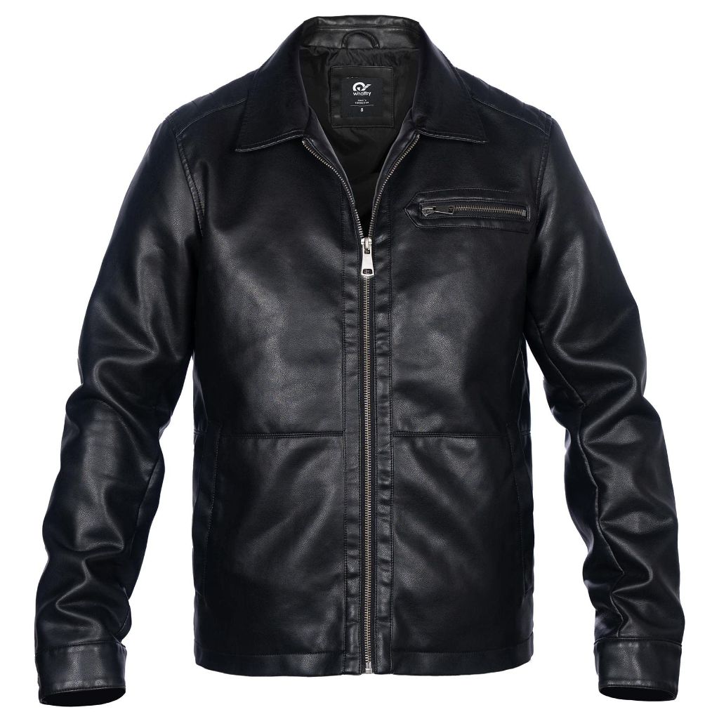 Whattry Mens Faux Leather Jacket, Motorcycle Biker Bomber Coat XXXL