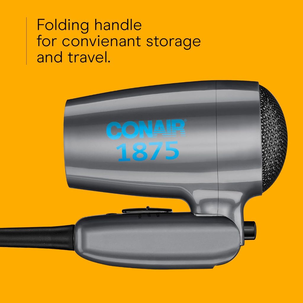 Conair Compact Travel Dryer, Foldable, 1875W w/2 Heat Speeds - Gray