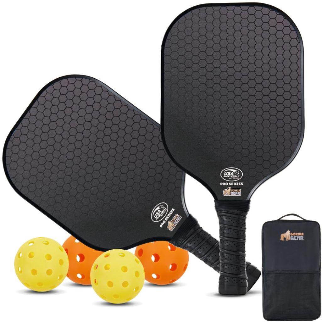 Gorilla Gear USAPA Approved Pickleball Starter Set, Fiberglass Paddles with Bag and Balls