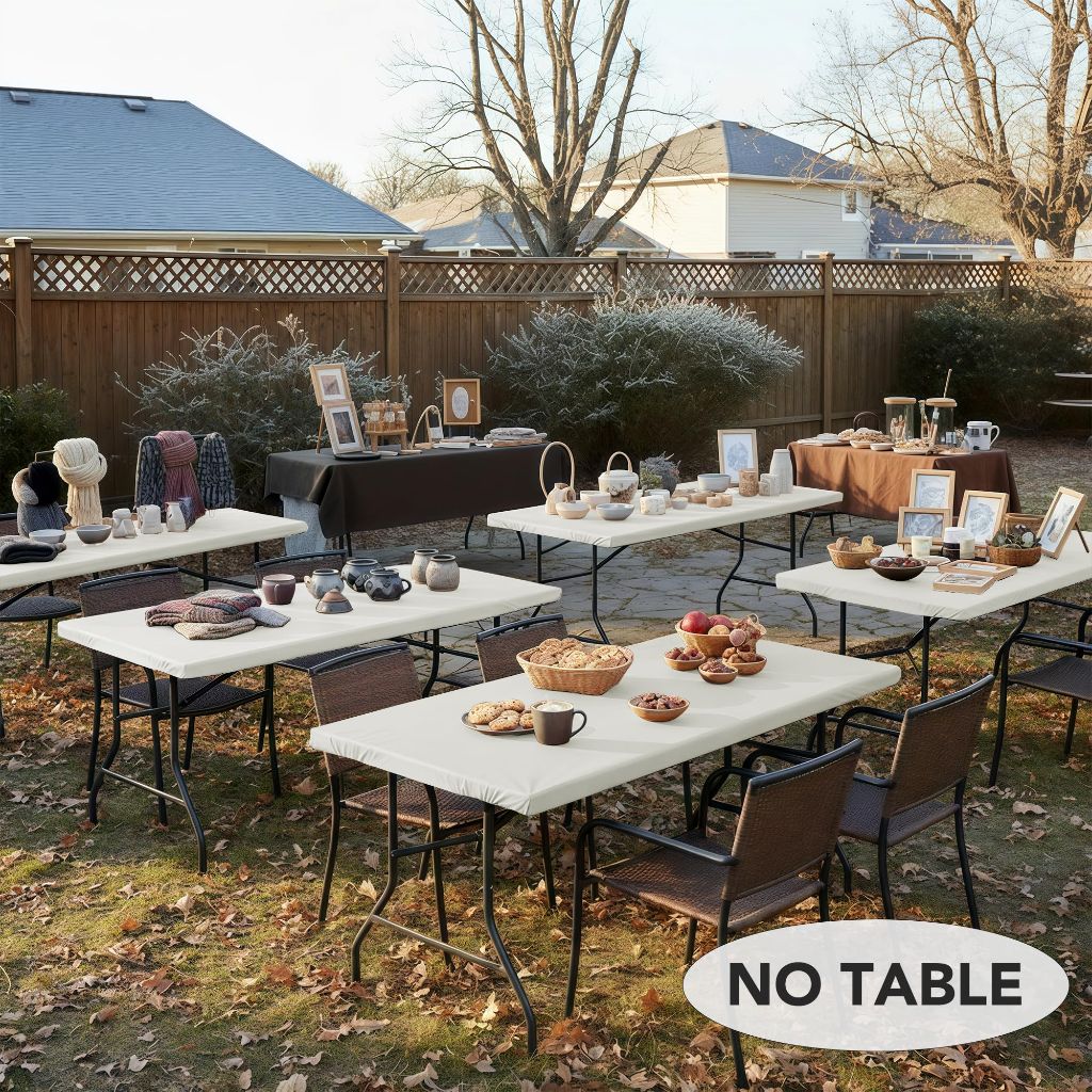 LUSHVIDA 6 Packs Vinyl Tablecloths with Flannel Backing for 4ft Rectangle Folding Table Cloths - 30x48 inch, Ivory