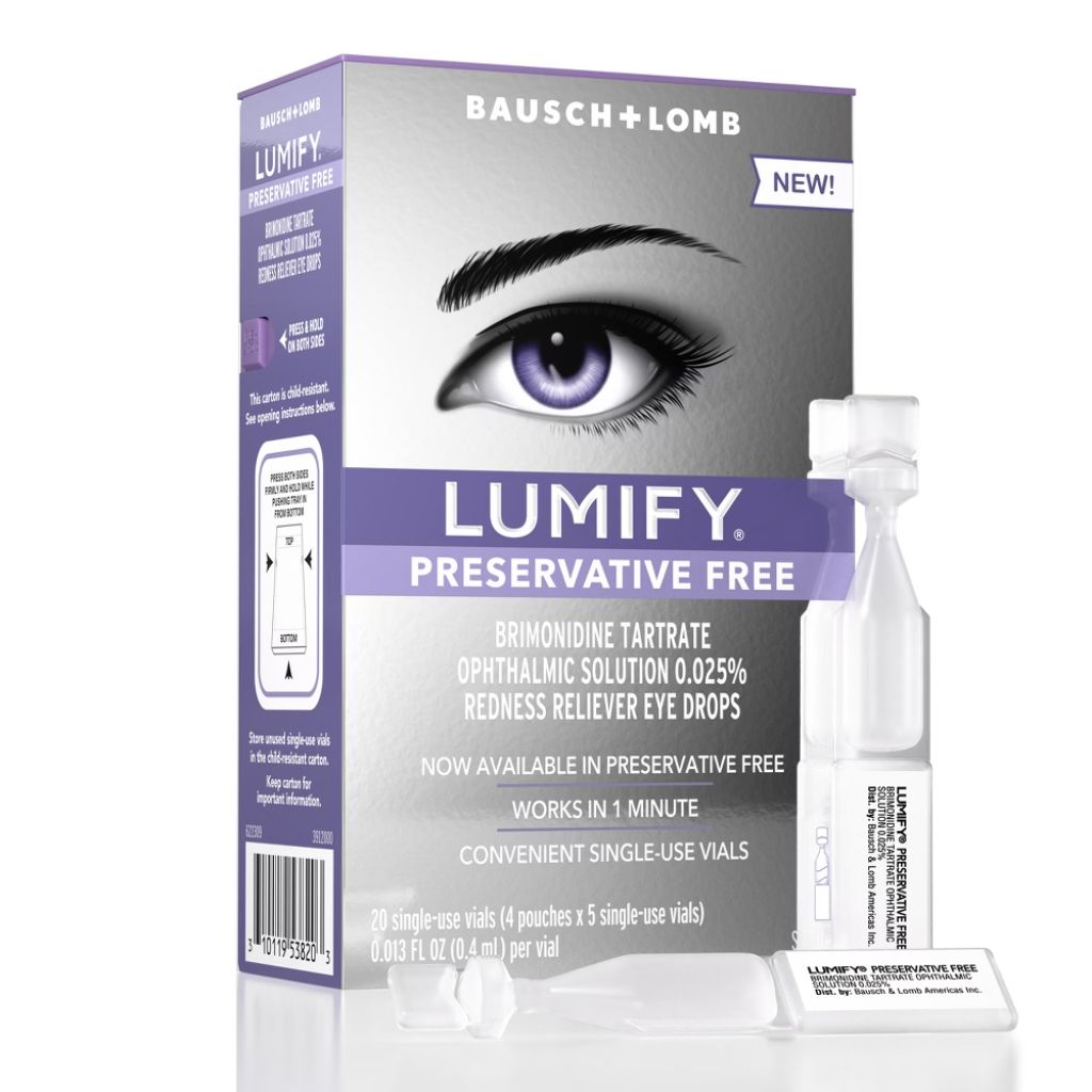 Bausch + Lomb Lumify Preservative Free Eye Drops for Redness Relief - 0.013 fl. oz. (20 Vials)