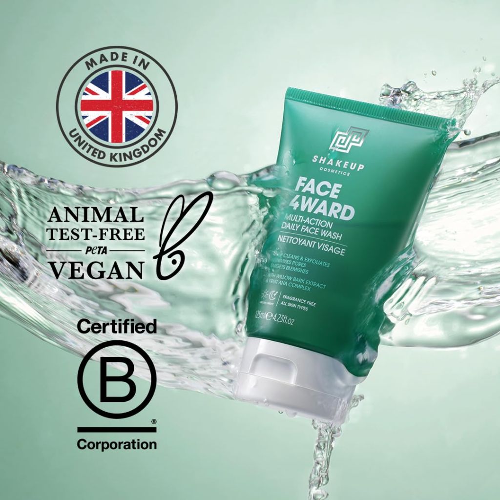 Shakeup Cosmetics Mens Face Wash, Vegan with Willow Bark Extract & Fruit AHA Complex, 125ml