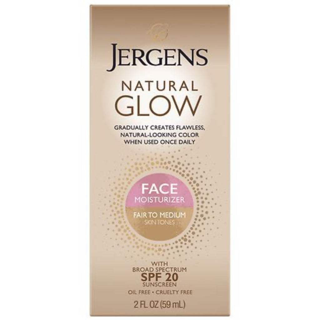 Jergens Natural Glow Face Moisturizer Fair to Medium  SPF 20 Self Tanner  Sunscreen  2 oz