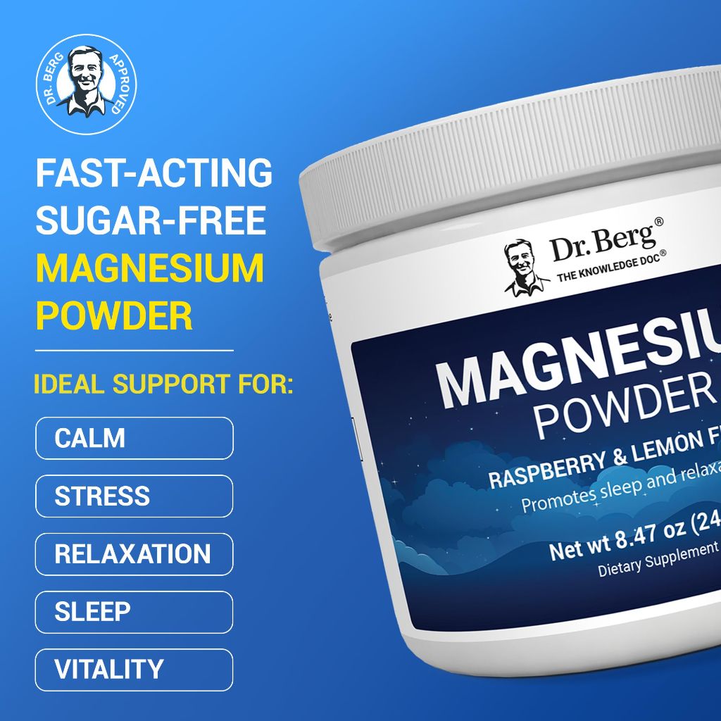 Dr. Berg Magnesium Glycinate Powder for Sleep Raspberry & Lemon Flavor 8 oz