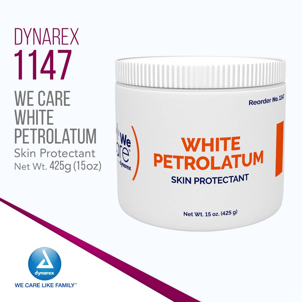 Dynarex White Petrolatum Jelly for Dry, Damaged or Cracked Skin, 15 oz. (425g) Jars, 1 Box of 12 Jars