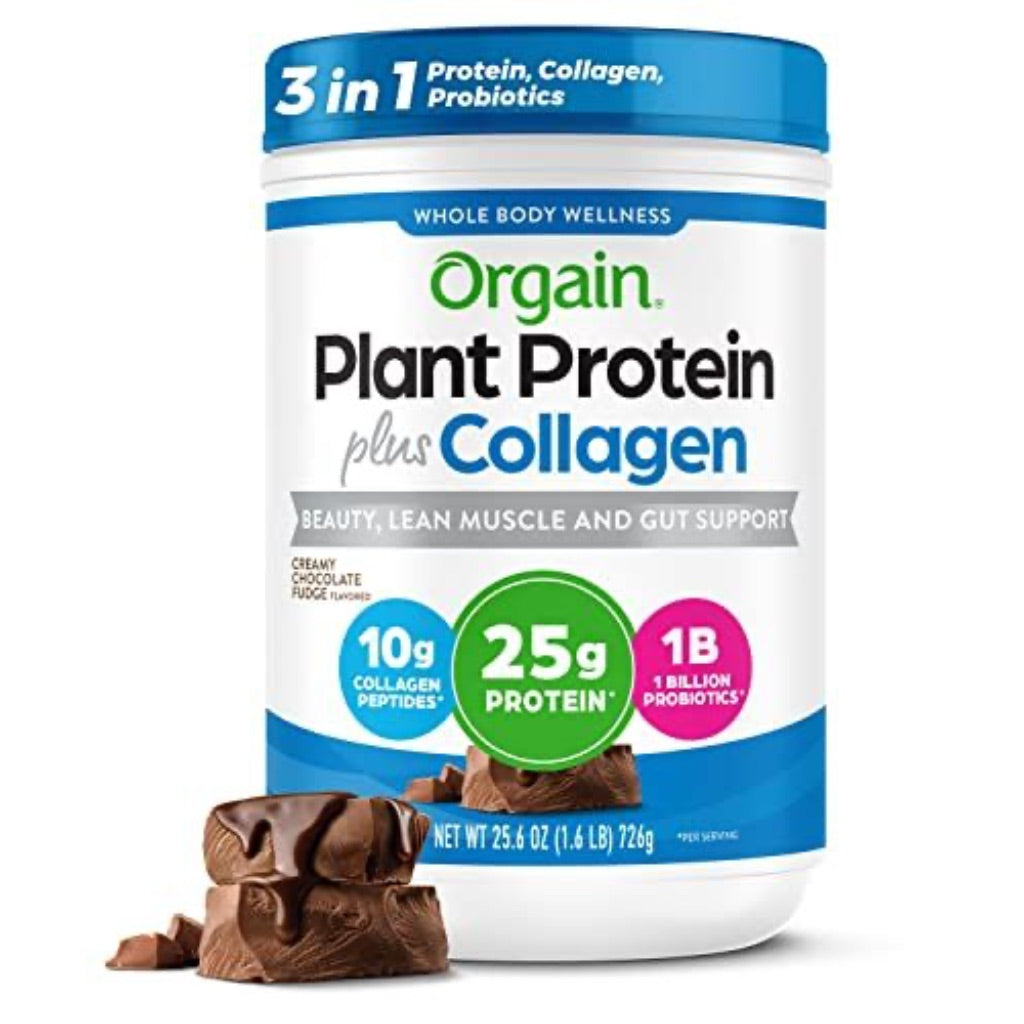 Orgain Plant Protein + Collagen Powder, Creamy Chocolate Fudge, 1.6lb (15 Servings)