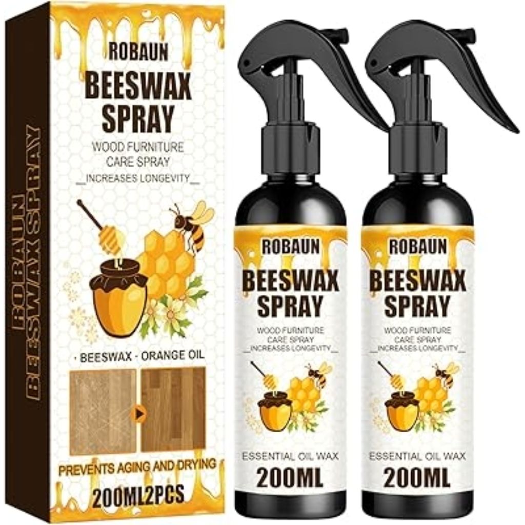 Robaun Beeswax Wood Furniture Polish, Wood Cleaner, & Spray - 200mL (2 Pack)
